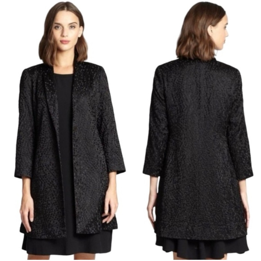 Eileen Fisher black Textured polka dot silk one button blazer Jacket